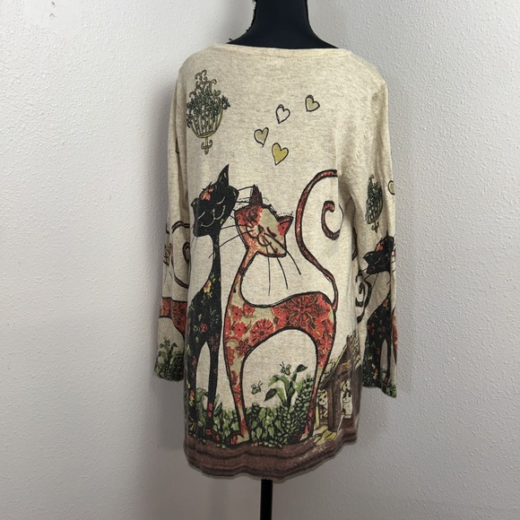 Shana Tunic Women's Medium Beige Cat Wool Blend 3/4 Sleeve Relaxed Fit Artsy - Picture 2 of 9